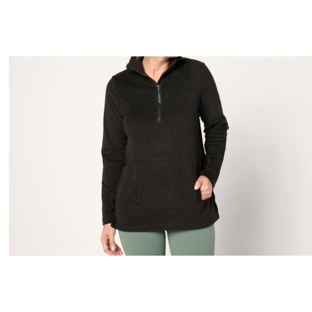 Cuddl Duds Flannel Fleece 1/2 Zip Mock Neck Pullover Black Small A656115 NWOT